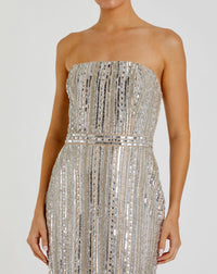 Sequin & Crystal Embellished Strapless Dress - Black