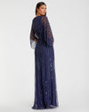 Beaded Striped Kimono Sleeve V Neck -  Navy