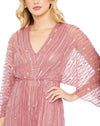 Beaded Striped Kimono Sleeve V Neck -  Navy