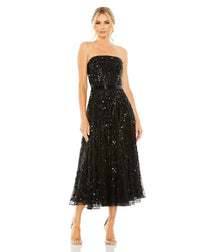 Strapless Embellished A Line Dress - Champagne