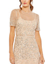 High Neck Short Sleeve Sequin Embellished Gown - Slate Blue