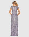 V Neck Cap Sleeve Hand Embellished Gown - Purple