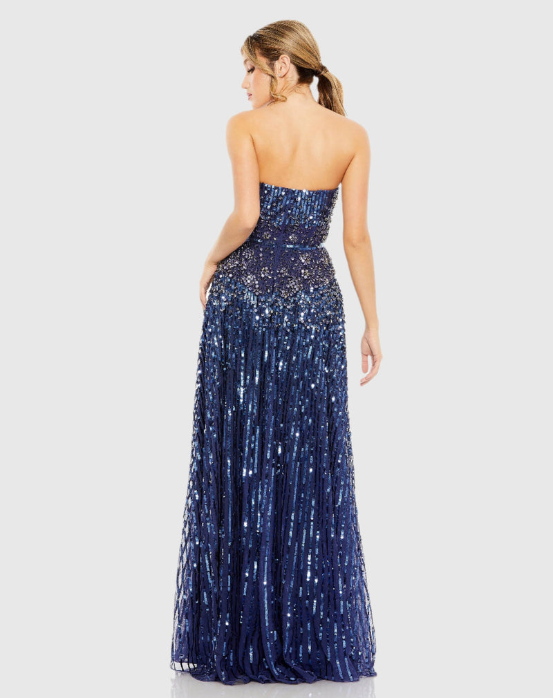 Strapless Hand Embellished Beaded Gown - Twilight