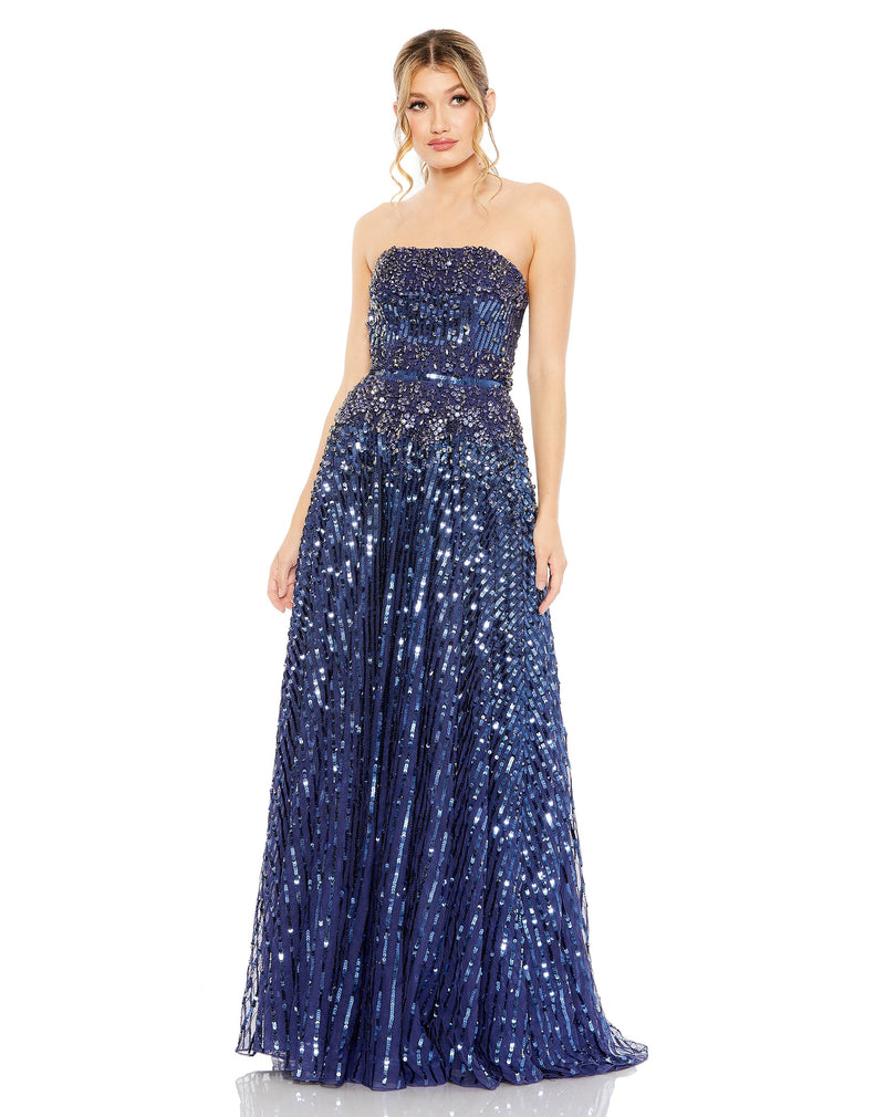 Mac Duggal #93915 Strapless Hand Embellished Beaded A Line Gown Midnight