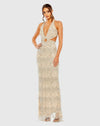 Mac Duggal Open Back Cut Out Fringe Embellished Gown #93956 Nude