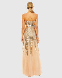 Strapless Sequin Mesh Gown - Rose Gold