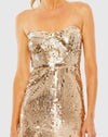 Strapless Sequin Mesh Gown - Rose Gold