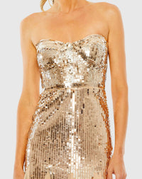 Strapless Sequin Mesh Gown - Rose Gold