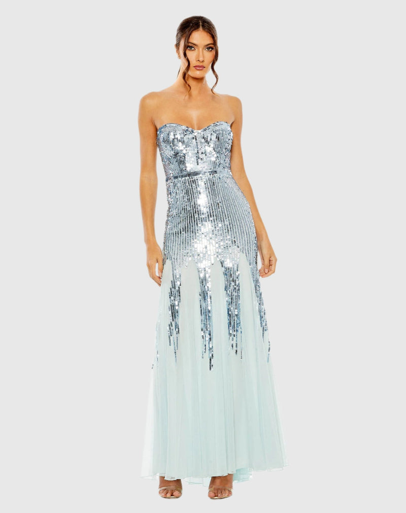 Mac Duggal #93959 Sleeveless Sequin Mesh Gown Ice Blue