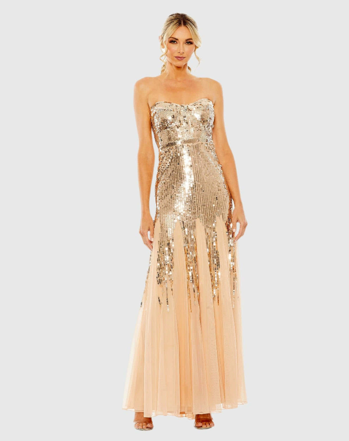 Mac Duggal #93959 Sleeveless Sequin Mesh Gown Rose Gold 