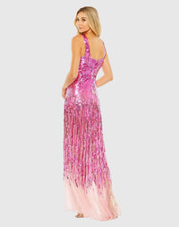 Sequin cross front mesh detailed gown - Hot pink