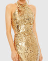 Open back high neck sequin gown - Gold