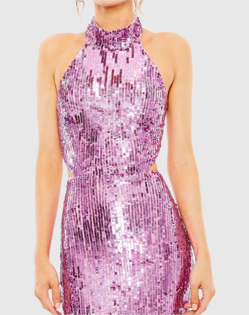 Open back high neck sequin gown - Orchid