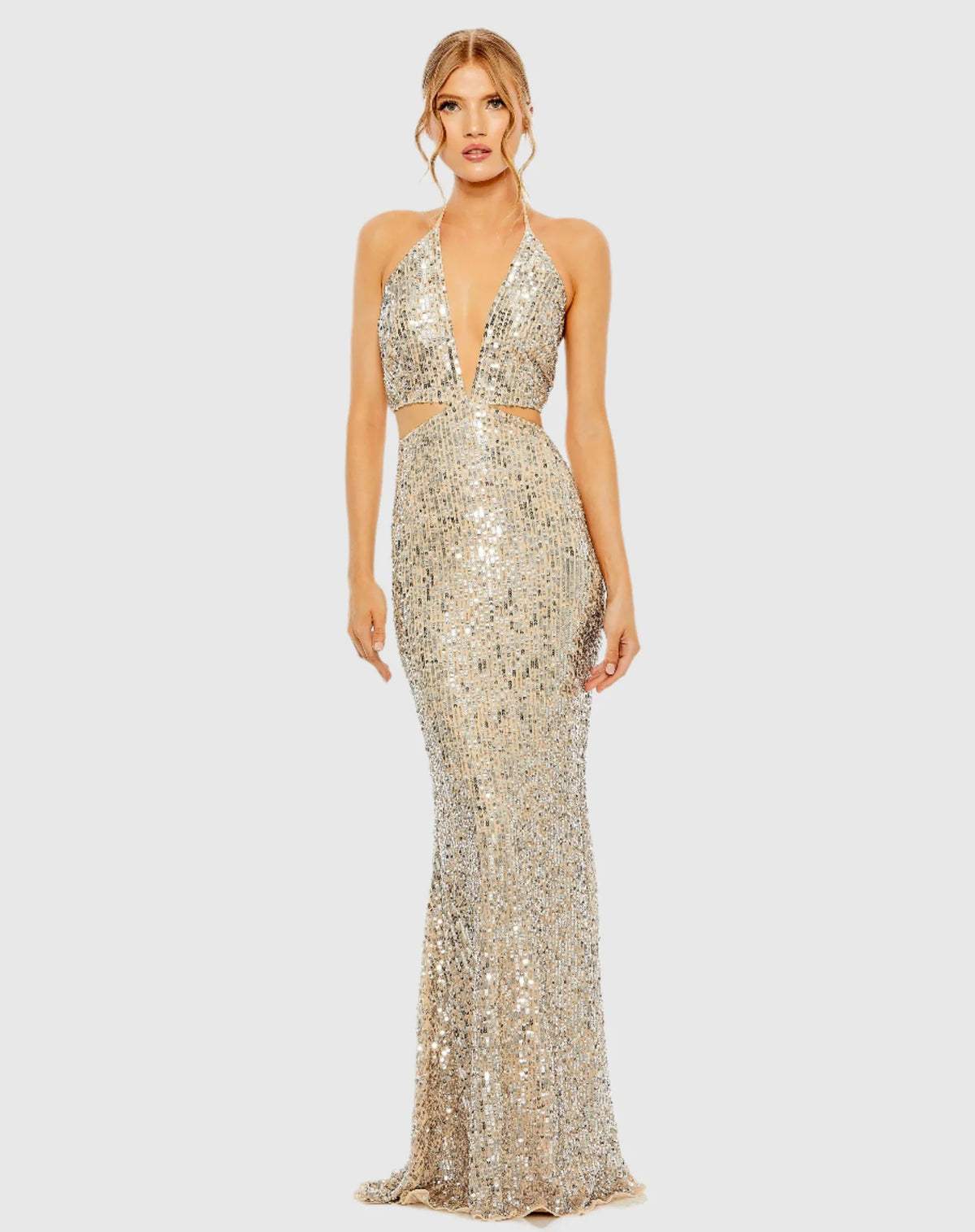 Mac Duggal, Cut-out halterneck tie-back gown , Nude #93977