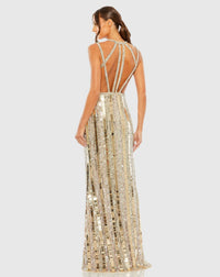 Halter neck embellished detailed back gown - Silver