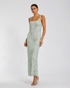 Mac Duggal Beaded Mesh Scoop Neck Fitted Gown With Bows Seafoam #94129 