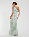 Beaded Mesh One Shoulder Trumpet Gown With Flower - Sage