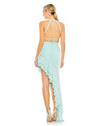 Sequin Halter Cut Out Ruffle - Aqua - Sale