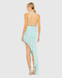 Sequin Halter Cut Out Ruffle - Aqua - Sale