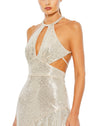 Sequin Halter Cut Out Ruffle - Silver - Sale