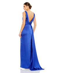 MAC DUGGAL SLEEVELESS SELF TIE DRAPED GOWN W/ OVERLAY TRAIN Regular price