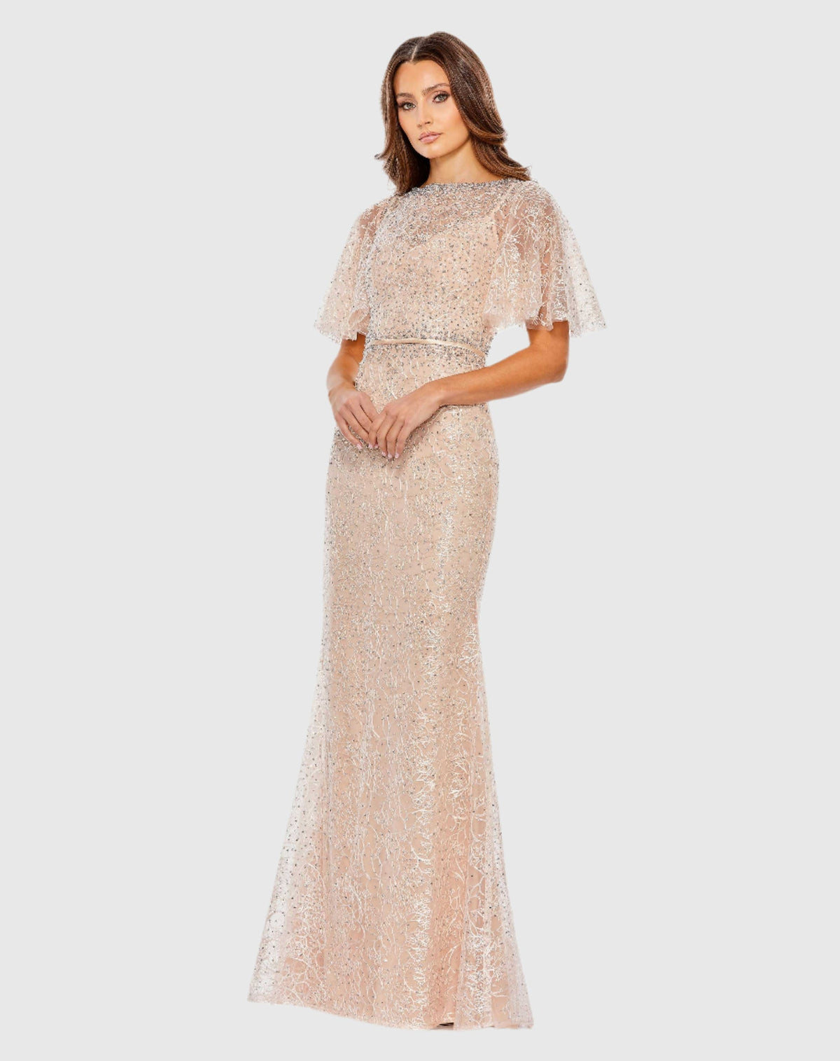 Mac Duggal Embellished Neck Butterfly Sleeve Trumpet Gown, #A20368, Blush Pink