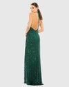 Sequin halterneck thigh split gown - Bottle Green