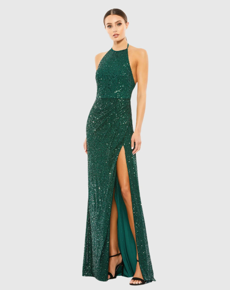 Mac Duggal, Sequin Halterneck gown - Bottle Green #A26622