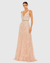 Mac Duggal, V neck plunge crystal embellished tulle princess gown - Blush #A5215