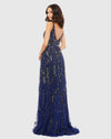 V neck plunge crystal embellished tulle princess gown - Midnight Navy