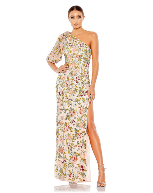 MAC DUGGAL, ONE SHOULDER FLORAL EMBELLISHED GOWN, Style #A5567