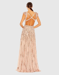 Kate Middleton Sequin cap sleeve cut out gown - Apricot