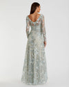 Floral Embroidered Illusion Long Sleeve Gown - Sterling