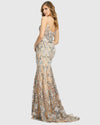 Embroidered Spaghetti Strap Mermaid Gown - Nude