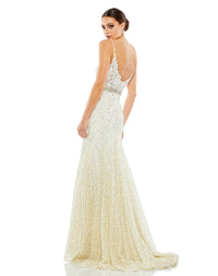 Applique Sleeveless Plunge Neck Trumpet Gown - Blush