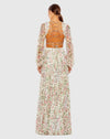 Sequin floral print cut out lace up gown - White Multi