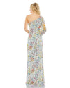 Sequin Floral Print One Sleeve Asymmetric Gown - Multi