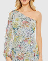 Sequin Floral Print One Sleeve Asymmetric Gown - Multi