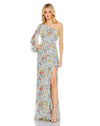 Sequin Floral Print One Sleeve Asymmetric Gown - Multi