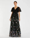 Mac Duggal Black Embroidered Illusion Butterfly Sleeve V Neck Gown #67889