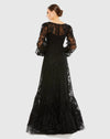 Puff Sleeve A-Line Embroidered Gown - Black