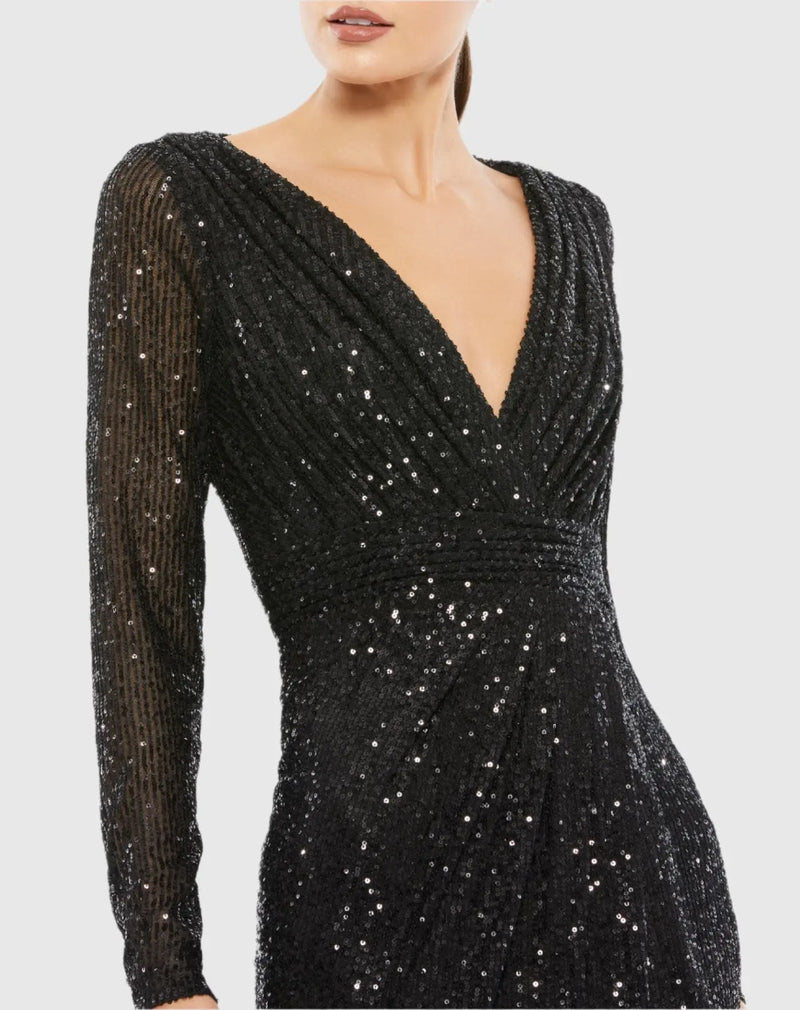 Sequin Long Sleeve Gown - Purple