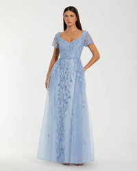 Mac Duggal Blue Cap Sleeve Beaded Embroidered Overskirt Gown #21035 Powder Blue