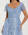 Blue Cap Sleeve Beaded Embroidered Overskirt Gown - Powder Blue