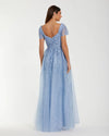 Blue Cap Sleeve Beaded Embroidered Overskirt Gown - Powder Blue