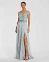 Mac Duggal Blue Embellished Cap Sleeve Bodice Flowy Gown Seamist #79365