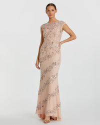 Mac Duggal #5500 Embellished Cap Sleeve Gown - Nude