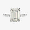 An exceptional 5 Carat, three stone emerald cut, ring is perfect for proposals, engagement rings, or as a promise ring.