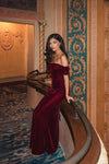 Off-the-Shoulder Velvet Bustier Gown - Wine