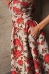 Brocade Strapless Floral Gown With Ruffle Hem - Antique